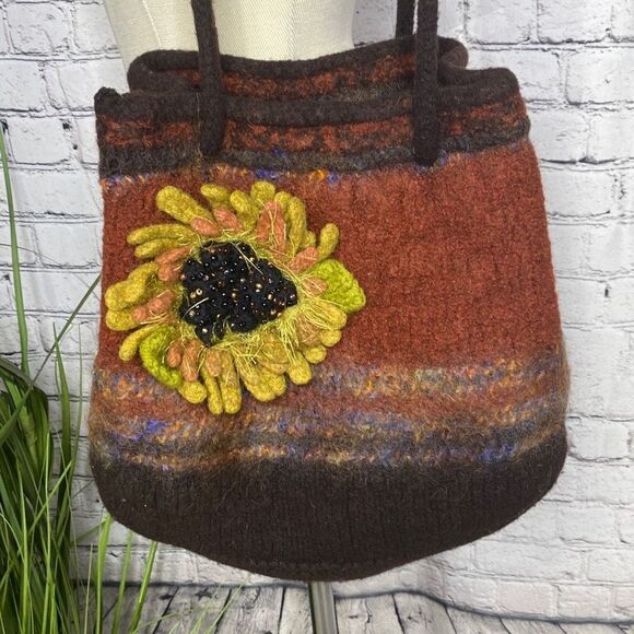 Gertie Couture Boiled Felted Alpaca Wool South American Boho Folksy Tote Bag Mul - Picture 2 of 9